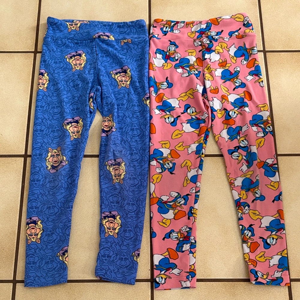 Lot of 2 Kids Lularoe Leggins The Muppets Miss Piggy & Donald Duck Prints S/M